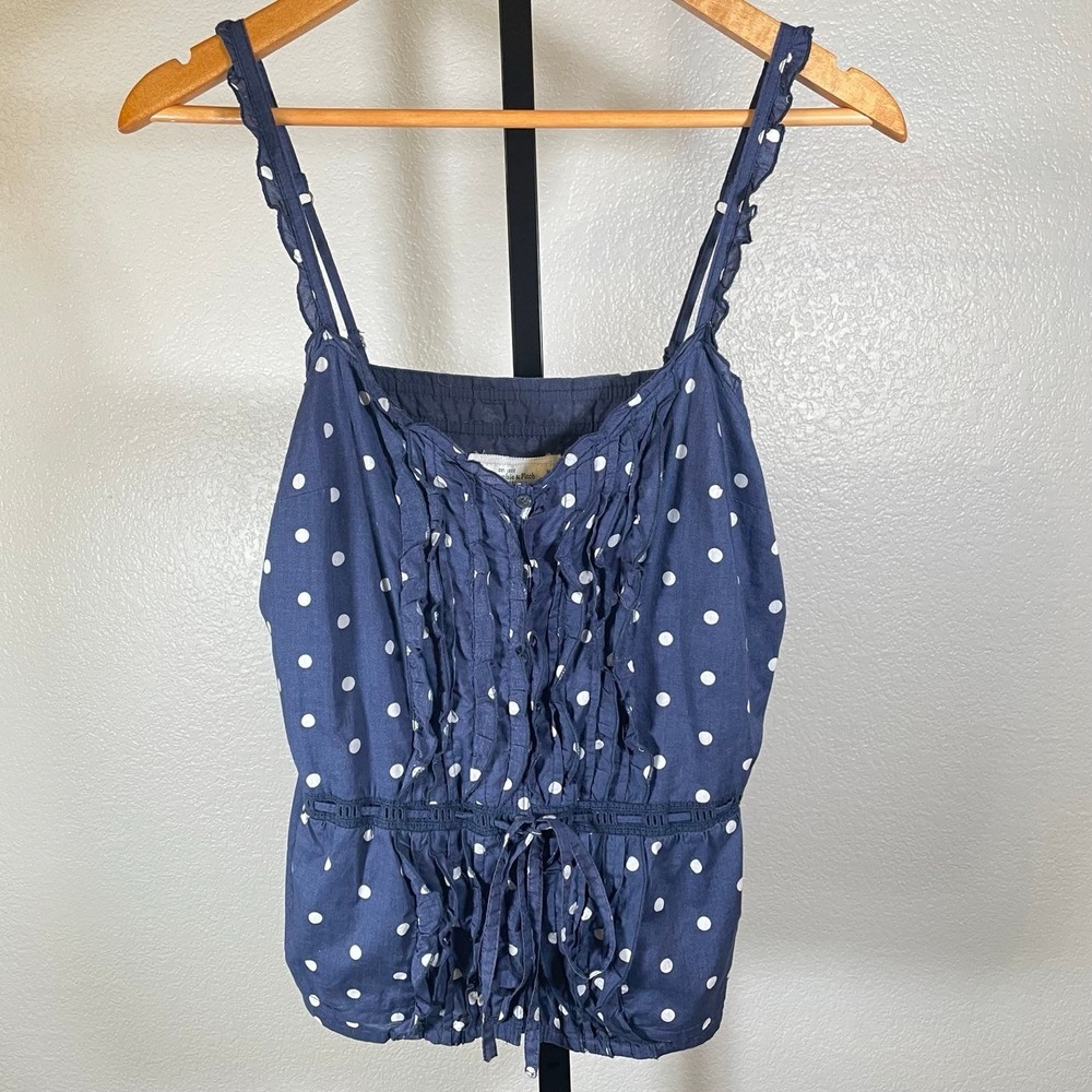 Abercrombie & Fitch‎ Women's Medium Polka Dot Cami Top Ruffle Tie Front Straps